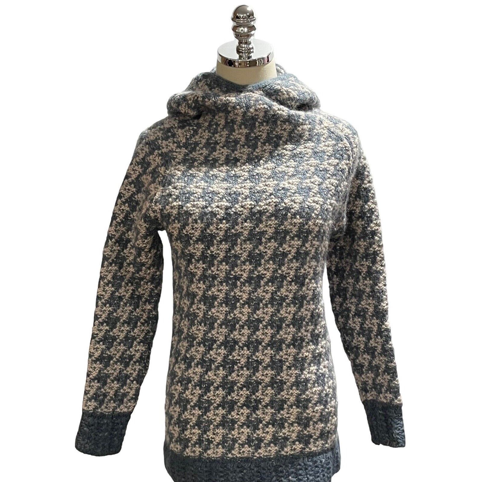 Stella Mccartney Womens Crochet Hooded Thick Warm Sweater Blue White Size 38/Xs
